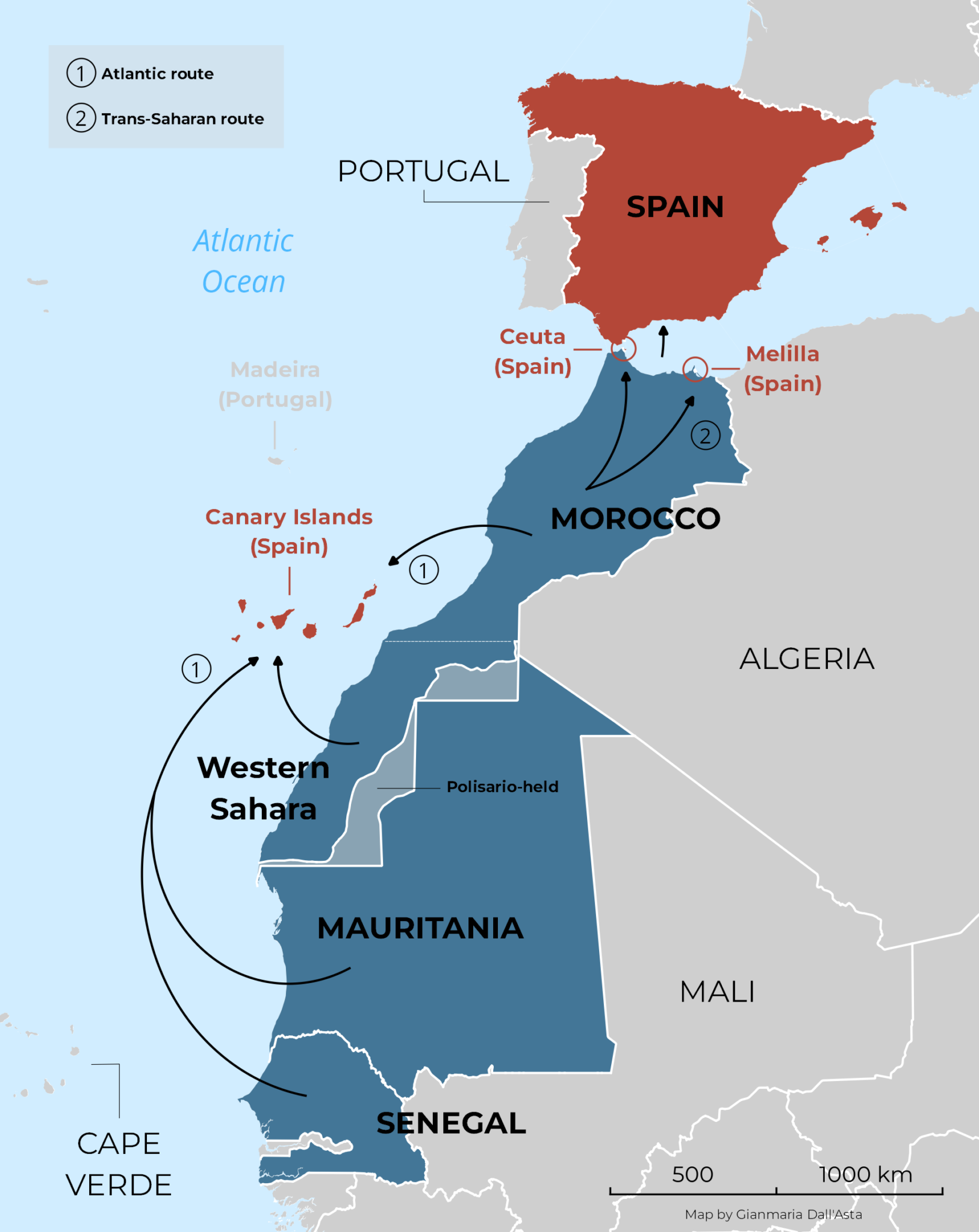 Map’s Author: Gianmaria Dall’asta. Title: Sub-saharan Migratory Routes 